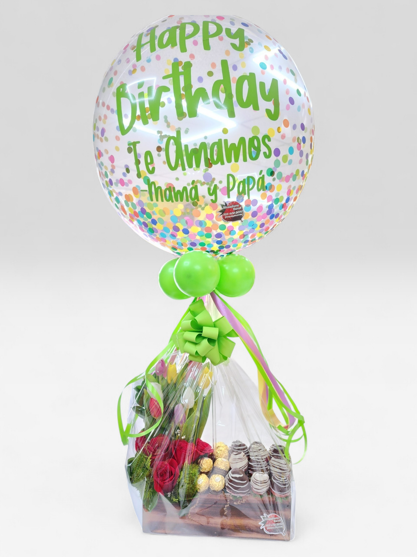 Combo Tulip Strawberry & Globo personalizado