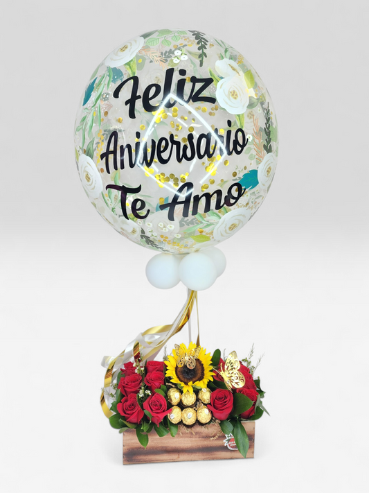 Combo Sunset Rose & Globo Persoanlizado