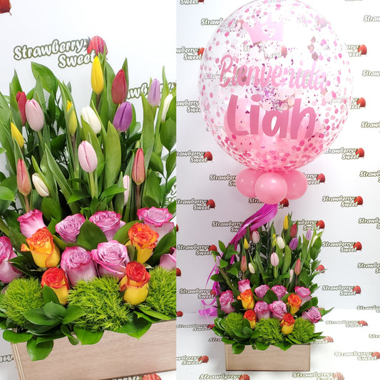 Combo Tulips + Globo Personalizado Bebé